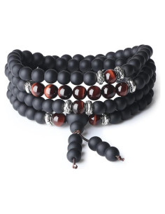 Pulsera y Collar Mala COAI 108 Cuentas Ojo de Tigre y Ónix
