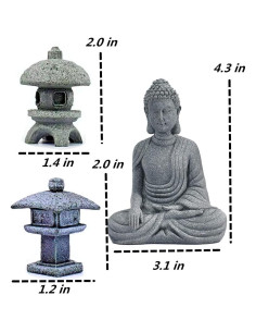 Estatua de Buda y 2 Linternas Pagoda Japonesa - Jardín Zen 2