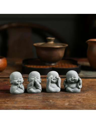 Juego de 4 Estatuas Mini Buda Risueño LWDUDE para Feng Shui