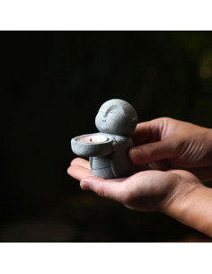 Estatua de Buda Monje Jizo HYFAN 9x8.8cm Arenisca Gris 2