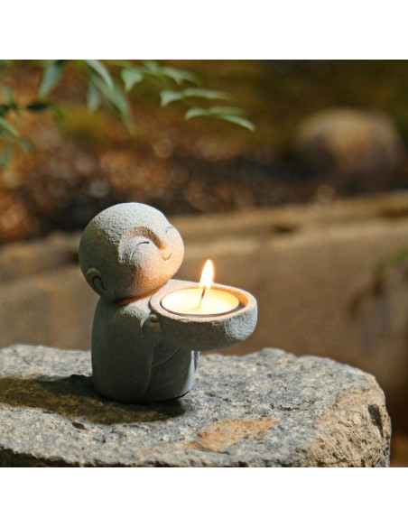 Estatua de Buda Monje Jizo HYFAN 9x8.8cm Arenisca Gris