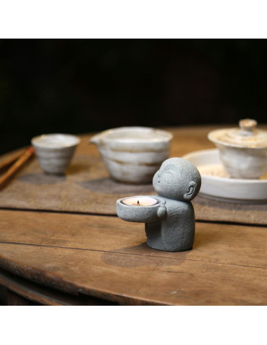 Estatua de Buda Monje Jizo HYFAN 9x8.8cm Arenisca Gris