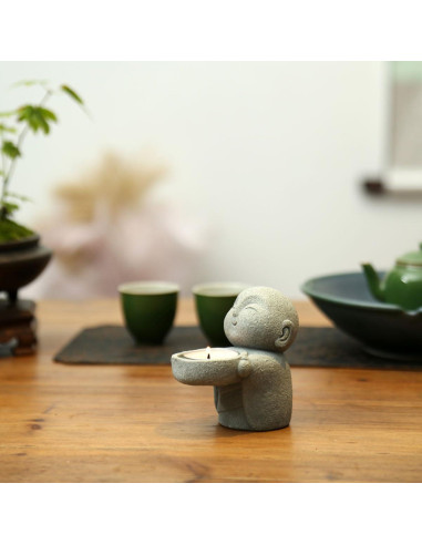 Estatua de Buda Monje Jizo HYFAN 9x8.8cm Arenisca Gris