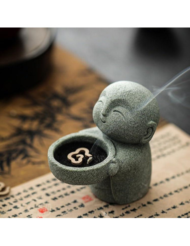 Estatua de Buda Monje Jizo HYFAN 9x8.8cm Arenisca Gris