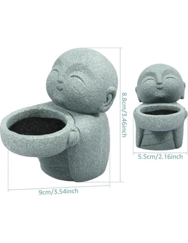 Estatua de Buda Monje Jizo HYFAN 9x8.8cm Arenisca Gris