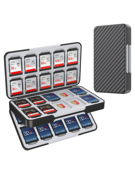 Estuche para Tarjetas SD HEIYING 40 Ranuras Negro Fibra de Carbono