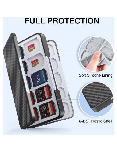 Estuche para Tarjetas SD HEIYING 40 Ranuras Negro Fibra de Carbono