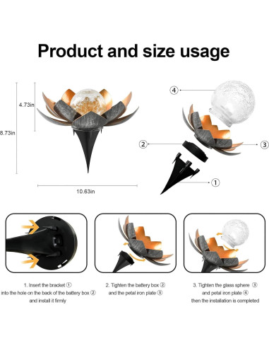 Luz Solar de Loto QZHP, Globo de Vidrio Craquelado IP44
