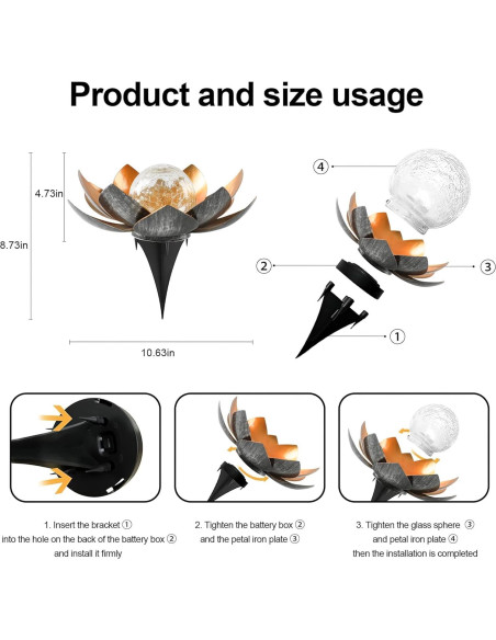 Luz Solar de Loto QZHP, Globo de Vidrio Craquelado IP44