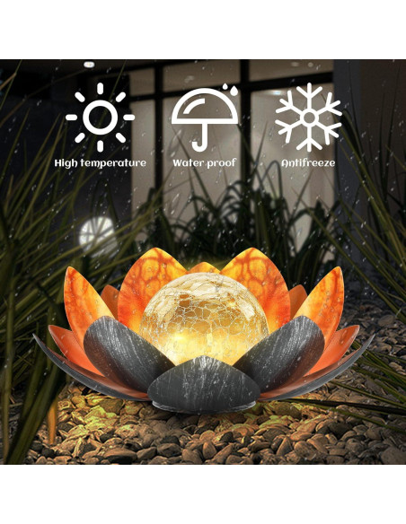 Luz Solar de Loto QZHP, Globo de Vidrio Craquelado IP44