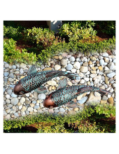 Juego de 2 Esculturas de Peces Koi Antiguos para Jardín