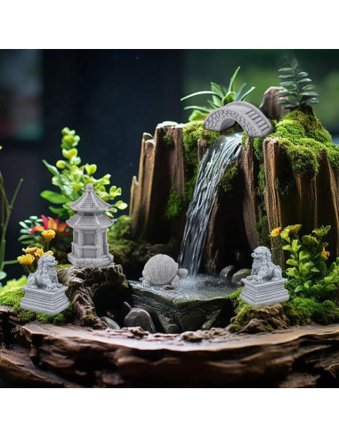 Set de Mini Figuras de Arenisca ZORZA Estilo Chino para Jardín