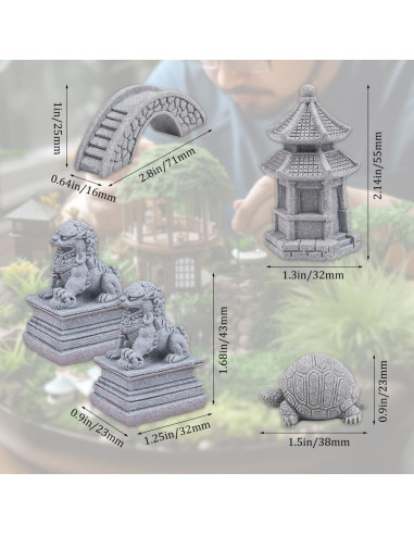 Set de Mini Figuras de Arenisca ZORZA Estilo Chino para Jardín