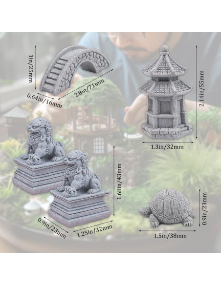 Set de Mini Figuras de Arenisca ZORZA Estilo Chino para Jardín