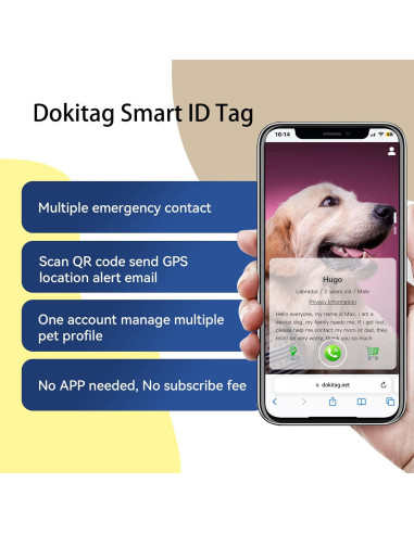 Etiqueta de Identificación para Mascotas Dokitag QR Pequeña Negra