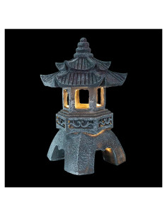 Estatua de Jardín Solar GANAZONO Pagoda de Resina Gris 26cm