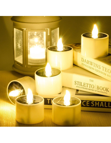 SoulBay 6 Velas de Té Solares IP65 Recargables para Jardín