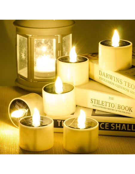 SoulBay 6 Velas de Té Solares IP65 Recargables para Jardín