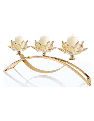 Candelabro de Cristal Kolnlala para Mesa 3 Brazos Oro