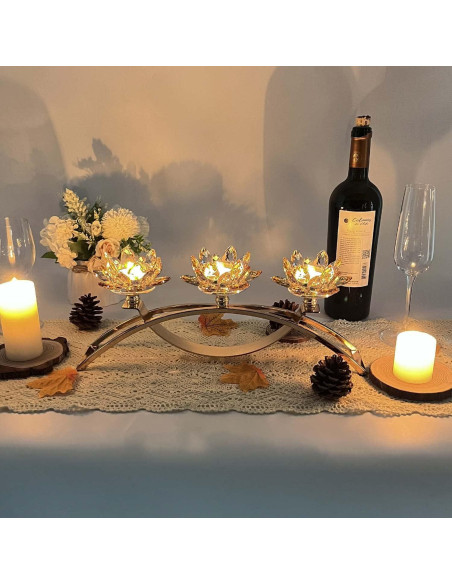 Candelabro de Cristal Kolnlala para Mesa 3 Brazos Oro