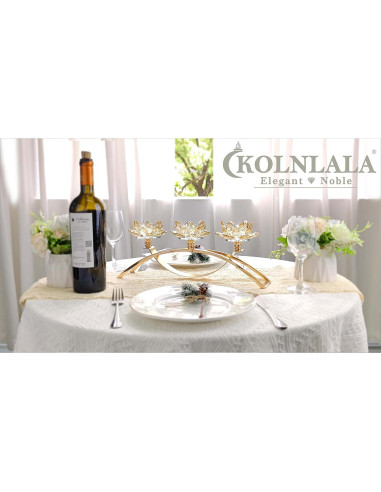 Candelabro de Cristal Kolnlala para Mesa 3 Brazos Oro