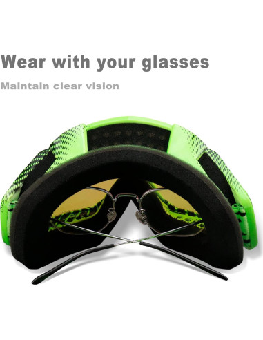 Gafas de Motocross NENKI NK-1019 Anti Niebla Verde Iridiscente