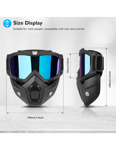 Gafas de Motocicleta BELINOUS con Máscara Facial Removible UV400