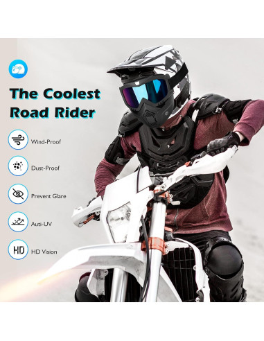 Gafas de Motocicleta BELINOUS con Máscara Facial Removible UV400