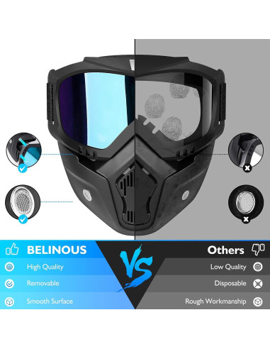 Gafas de Motocicleta BELINOUS con Máscara Facial Removible UV400