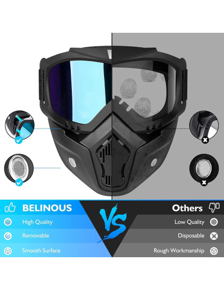 Gafas de Motocicleta BELINOUS con Máscara Facial Removible UV400