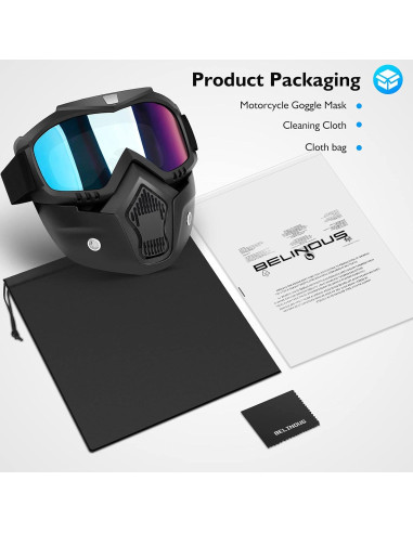 Gafas de Motocicleta BELINOUS con Máscara Facial Removible UV400