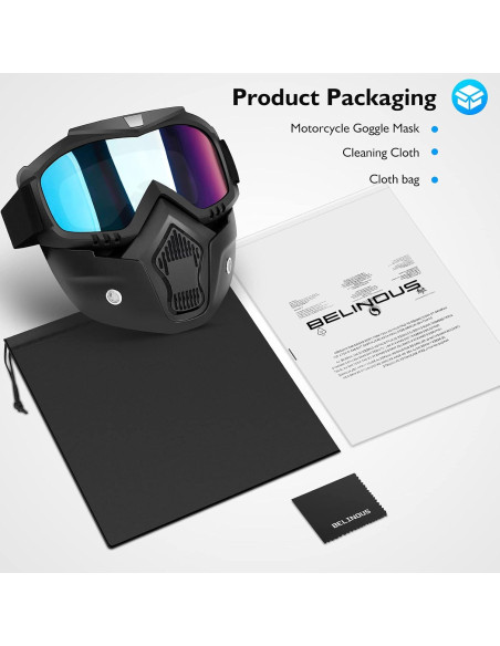 Gafas de Motocicleta BELINOUS con Máscara Facial Removible UV400