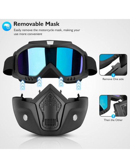 Gafas de Motocicleta BELINOUS con Máscara Facial Removible UV400