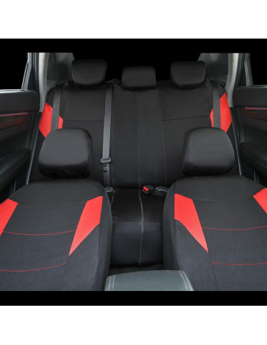 Funda de Asiento de Coche CAR-GRAND Juego Completo Negro y Rojo