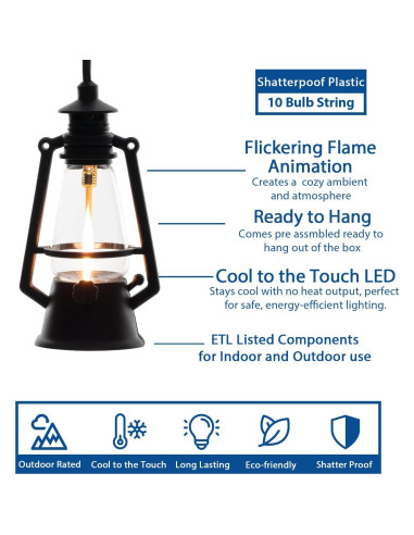 Juego de Cuerda de Lámpara LED Vintage Festive Living 10 Luces 6.1m