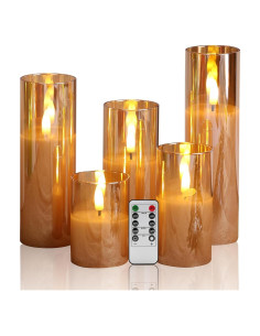 Set de 5 Velas LED Sin Llama Eywamage Doradas con Control Remoto