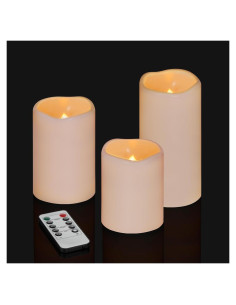 Juego de 3 Velas Sin Llama Artmarry 4" 5" 6" Marfil con Control Remoto
