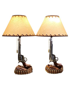 Juego de 2 Lámparas de Mesa Rústicas Revólver 6 Tiros
