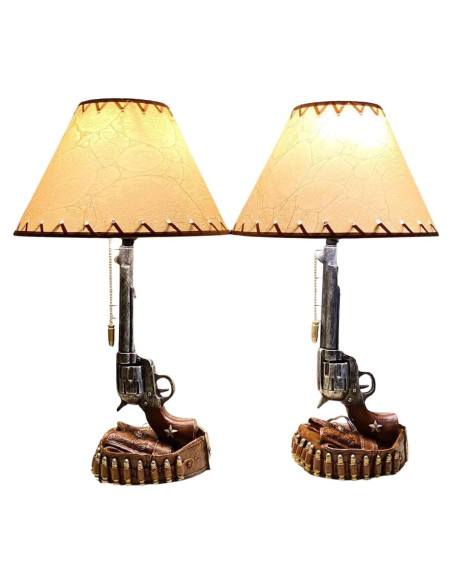 Juego de 2 Lámparas de Mesa Rústicas Revólver 6 Tiros