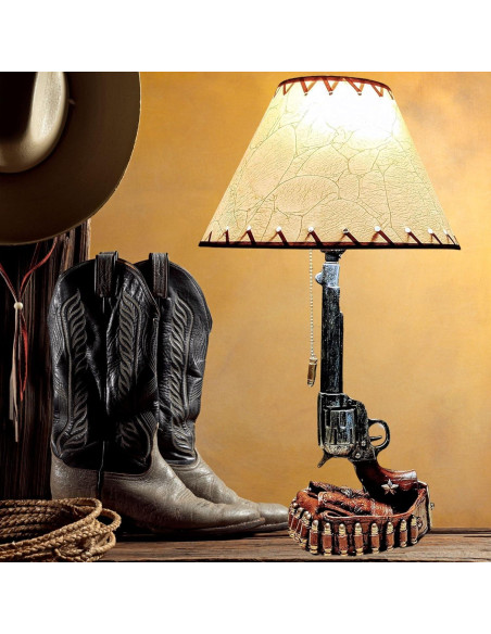 Juego de 2 Lámparas de Mesa Rústicas Revólver 6 Tiros