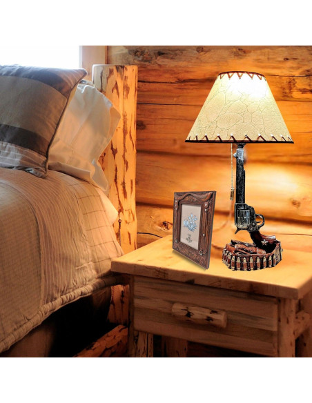 Juego de 2 Lámparas de Mesa Rústicas Revólver 6 Tiros
