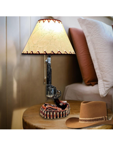 Juego de 2 Lámparas de Mesa Rústicas Revólver 6 Tiros