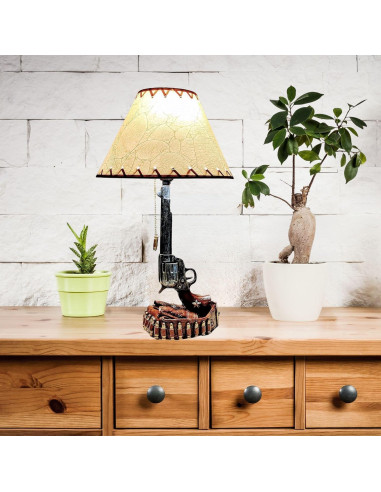 Juego de 2 Lámparas de Mesa Rústicas Revólver 6 Tiros