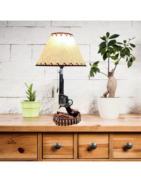 Juego de 2 Lámparas de Mesa Rústicas Revólver 6 Tiros