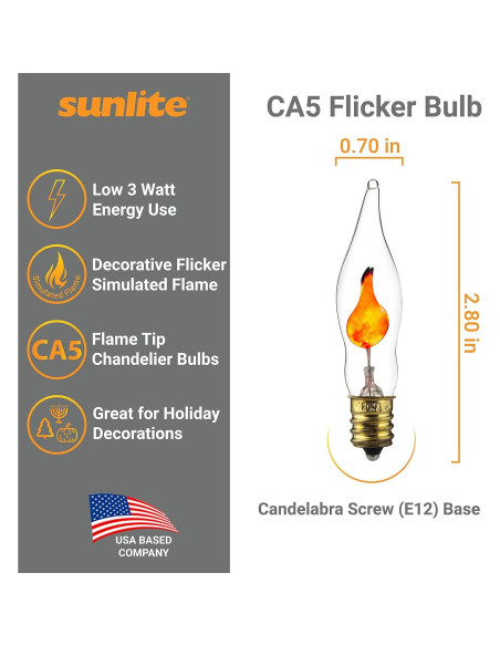 Bombilla de Candelabro Parpadeante Sunlite Petite Naranja E12 3W Paquete 12
