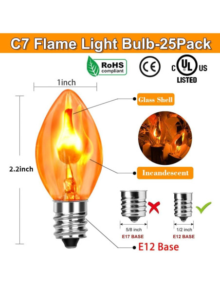 Bombillas de luz parpadeante C7 Halloween Couah 25 Pack Naranja