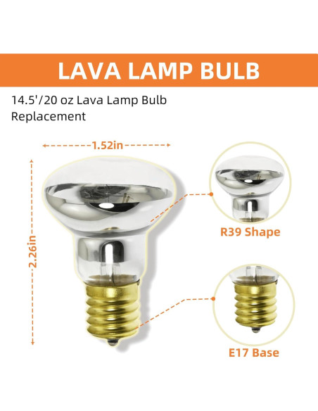 2 Bombillas de Lámpara de Lava R39 E17 25W DIANMI
