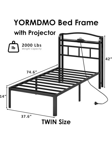 Estructura de Cama Individual YORMDMO 14" con Proyector y Carga