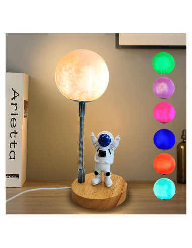 Lámpara Nocturna Astronauta WLHONG 3D 7 Colores USB 26.4cm