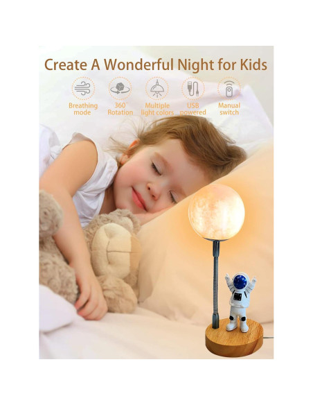 Lámpara Nocturna Astronauta WLHONG 3D 7 Colores USB 26.4cm